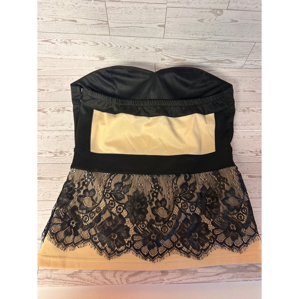 Y2K Body Central Strapless Lace Coquiette Peplum Top Black Nude Sweetheart S - Picture 2 of 6